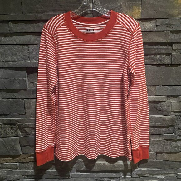 Duluth Trading Thermal Shirt Stripes Red White Thumb Holes‎ Cabincore Cozy - Picture 1 of 3